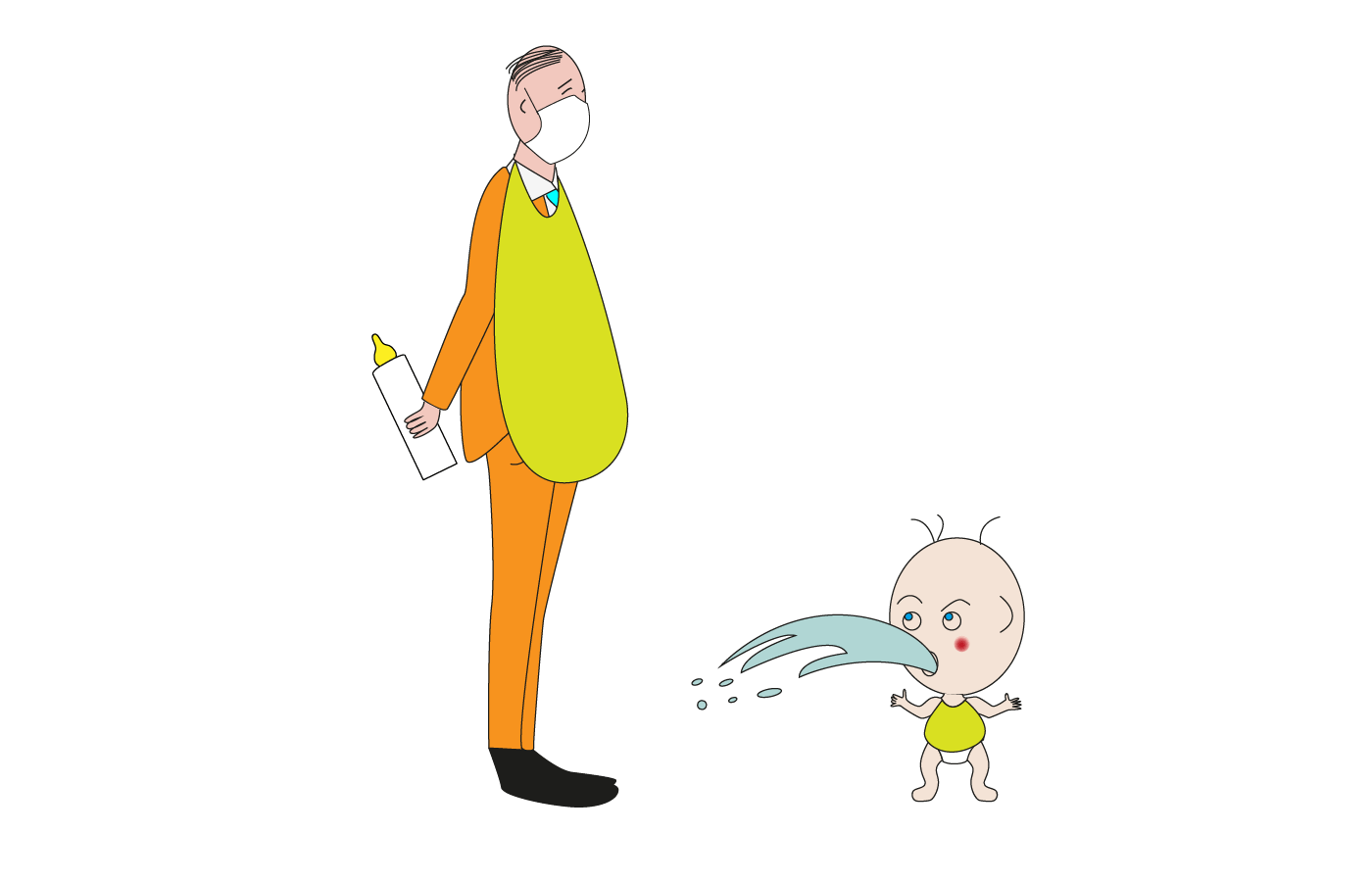 He pukes up once a day. Present simple illustrated.